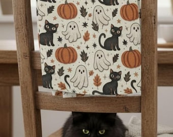 Toalla de microfibra tipo gofre con diseño de gato y fantasma para Halloween, decoración de cocina otoñal, regalo de otoño, fiesta de Halloween, Witchy Cottage Core