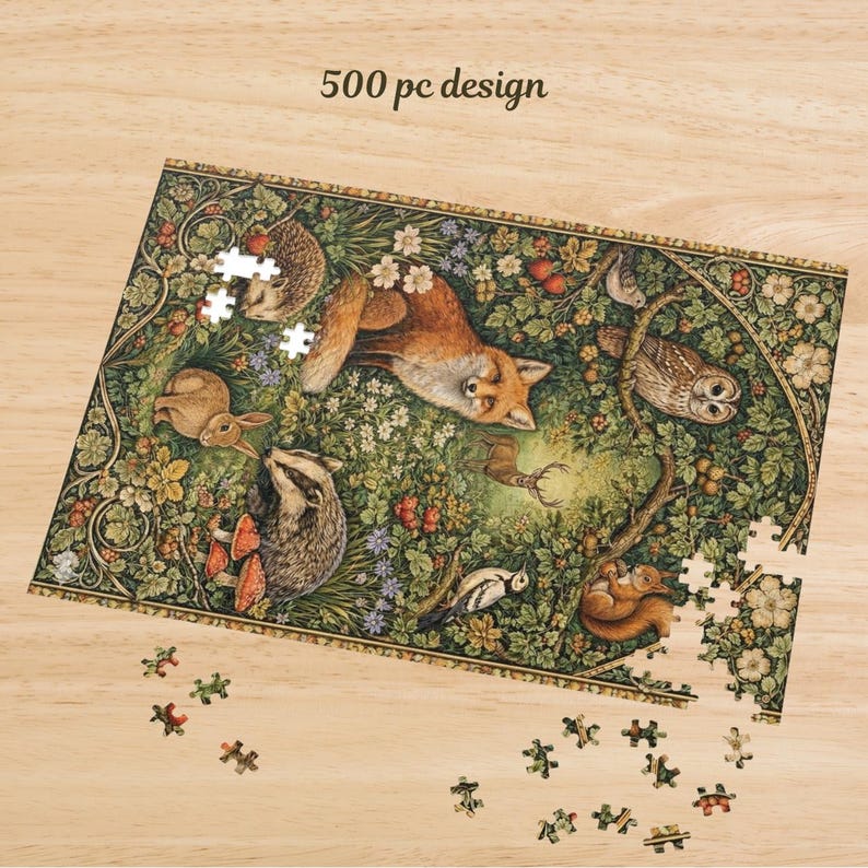 William Morris Woodland Animals Jigsaw Puzzle With Tin | Fox, Stag, Owl ...