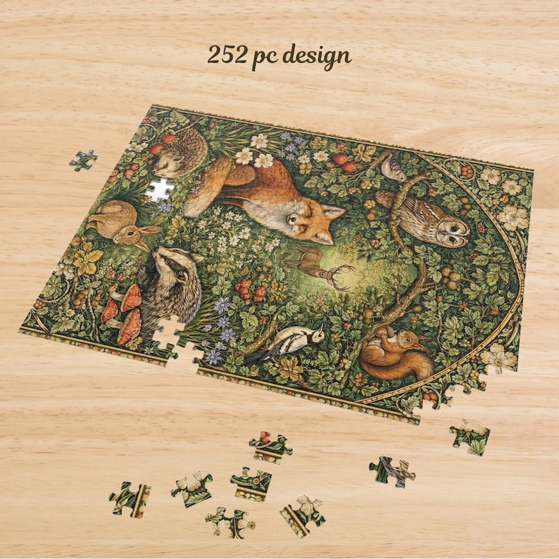 William Morris Woodland Animals Jigsaw Puzzle With Tin | Fox, Stag, Owl ...