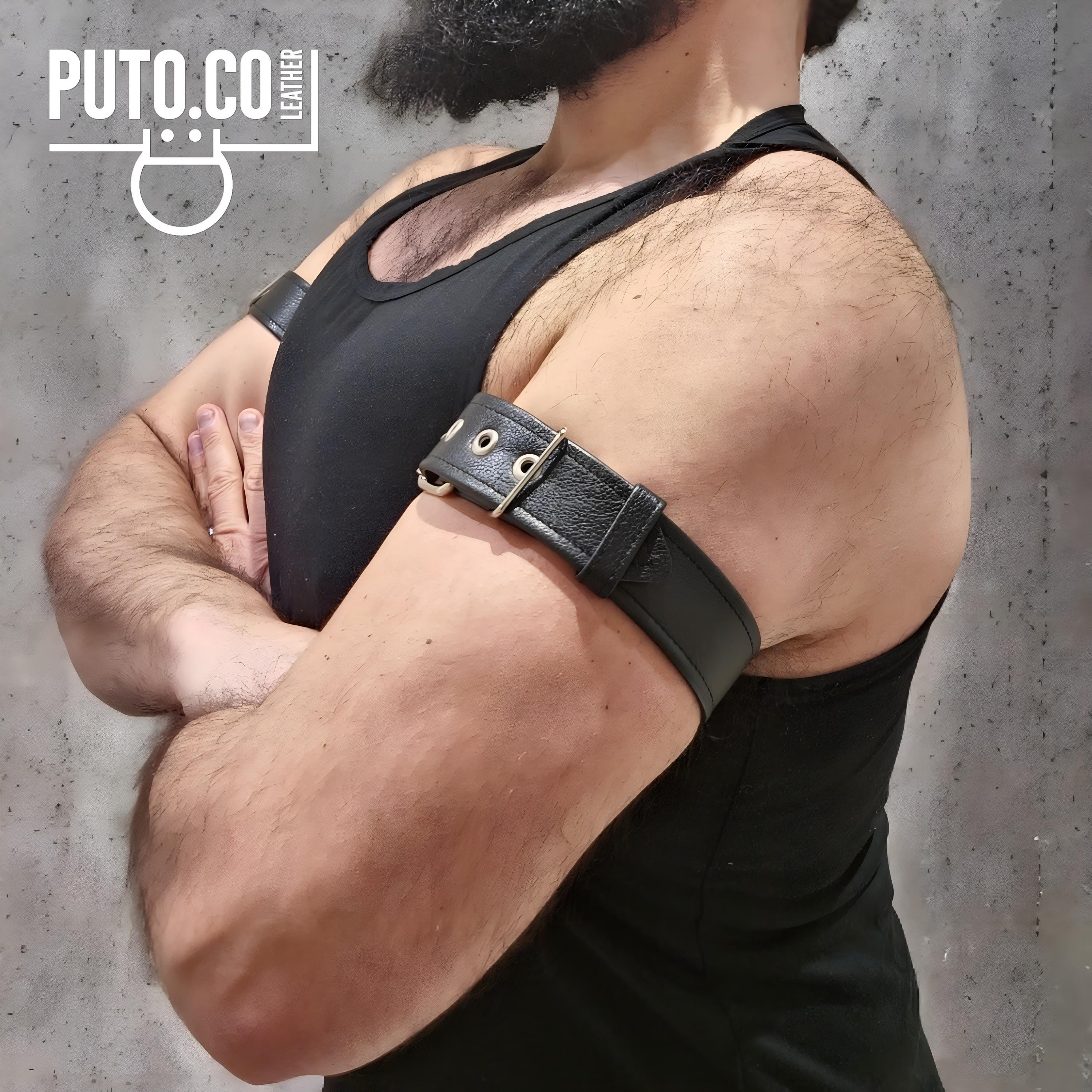 Heavy Buckle Armband - Wide-Strap Leather Arm Cuff with Steel Buckle