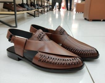 Handmade Brown Leather Peshawari Chappal | Men's Ethnic Sandals