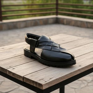 Woven Leather Slingback Clogs - Black Leather Mules, Men's Summer Shoes image 5