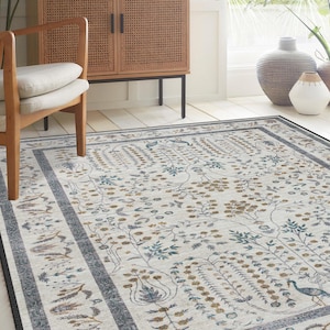 Boho Chic Elegance Floral Rug, Turkish Traditional Unique Rug, Washable Non-Slip Rug, Distressed Large Area Rug, Rugs for Living Room