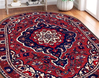 Madellion Oval Rug, Antique Look Teppich, Decorative Washable Oval Rug, Turkish Distressed Large Rug 8x10, Rugs for Living Room Bedroom