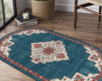 Traditional Oval Rug, Antique Look Teppich, Decorative Washable Non-Slip Rug, Turkish Distressed Large Rug, Rugs for Living Room Bedroom