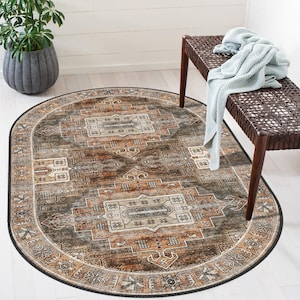 Teppich im Vintage-Stil, Oval im Antik-Look, Dekorativer waschbarer rutschfester Teppich für Wohnzimmer, Schlafzimmer