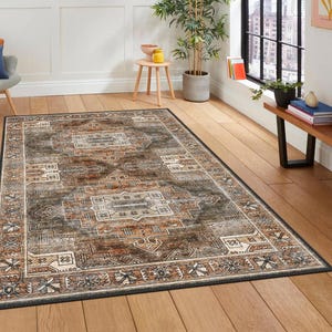 Teppich im Vintage-Stil, Teppich im Antik-Look, dekorativer waschbarer, rutschfester Teppich in Kostümgröße, türkischer Distressed-Teppich, Teppich für Wohnzimmer