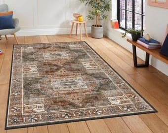 Vintage Style Rug, Antique Look Teppich, Decorative Washable Non-Slip Costum Size Rug, Turkish Distressed Large Rug, Rugs for Living Room