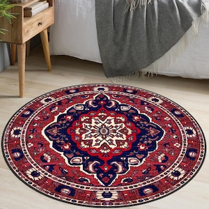 Madellion Runder Teppich, Wollteppich im Antik Look, Dekorativer Waschbarer runder Teppich, Türkischer Teppich 200x250, Teppich für Wohnzimmer Schlafzimmer