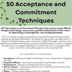 50 interventions de thérapie ACT | Outils de thérapie d'acceptation et d'engagement pour les thérapeutes | Feuilles de travail ACT | Ressources sur la santé mentale PDF