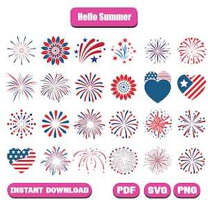 独立記念日 SVG バンドル、花火 SVG、独立記念日花火 SVG、アメリカの花火 SVG、爆竹 SVG、花火のクリップアート SVG ファイル