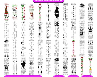 Christmas Porch Sign SVG Bundle, Vertical Christmas SVG, Holiday Porch Decor PNG, Merry Christmas Sign Cut Files for Cricut Silhouette