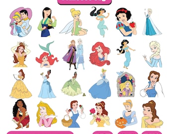 Disney Princess Silhouette SVG Bundle, Frozen Princess Clipart for Cricut, Disney Princess Svg Files, Magical Girl Digital Download
