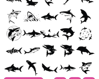 Shark SVG Bundle, Unique Shark Designs, Tattoo Style Shark Clipart, PNG Shark Illustrations for Cricut, Digital Shark Vector Files