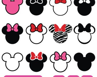 Mickey and Minnie Inspired SVG PNG Bundle, Mickey Minnie Ears, Mouse Ears outline and Mouse Bow, Mouse Silhouette, Mickey Mouse head svg