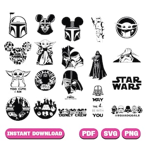 Pacchetto SVG di Star Wars, SVG di Star Wars, PNG di Star Wars, SVG di Darth Vader, SVG del Mandaloriano, Star Wars per Cricut, File SVG per Cricut, File digitali