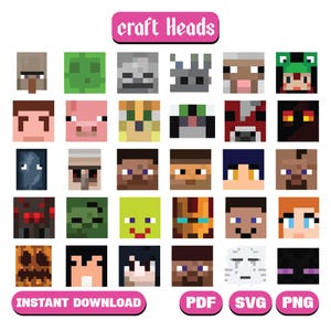 Craft Heads Bundle, Gaming Cricut Handwerk, Geburtstagsgeschenk für Gamer, Mine Beliebtes Video, Spiel Mine svg, Png, digitaler Download SVG