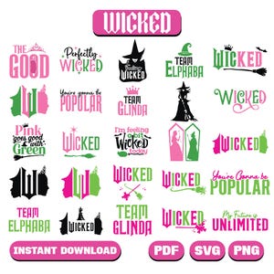 Wicked SVG Bundle, Wicked Film 2024 PNG, verändert für eine gute SVG, Hexe Clipart, Glinda und Elphaba Drucke, böse Hexe Sublimation Designs