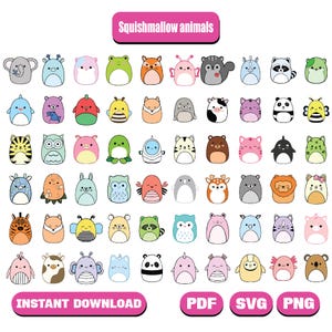 Squishmallow dieren SVG, clipart svg, cricut ontwerpen bundel svg, afbeeldingen op transparante svg, sublimatie svg, ontwerp voor cricut verjaardag svg