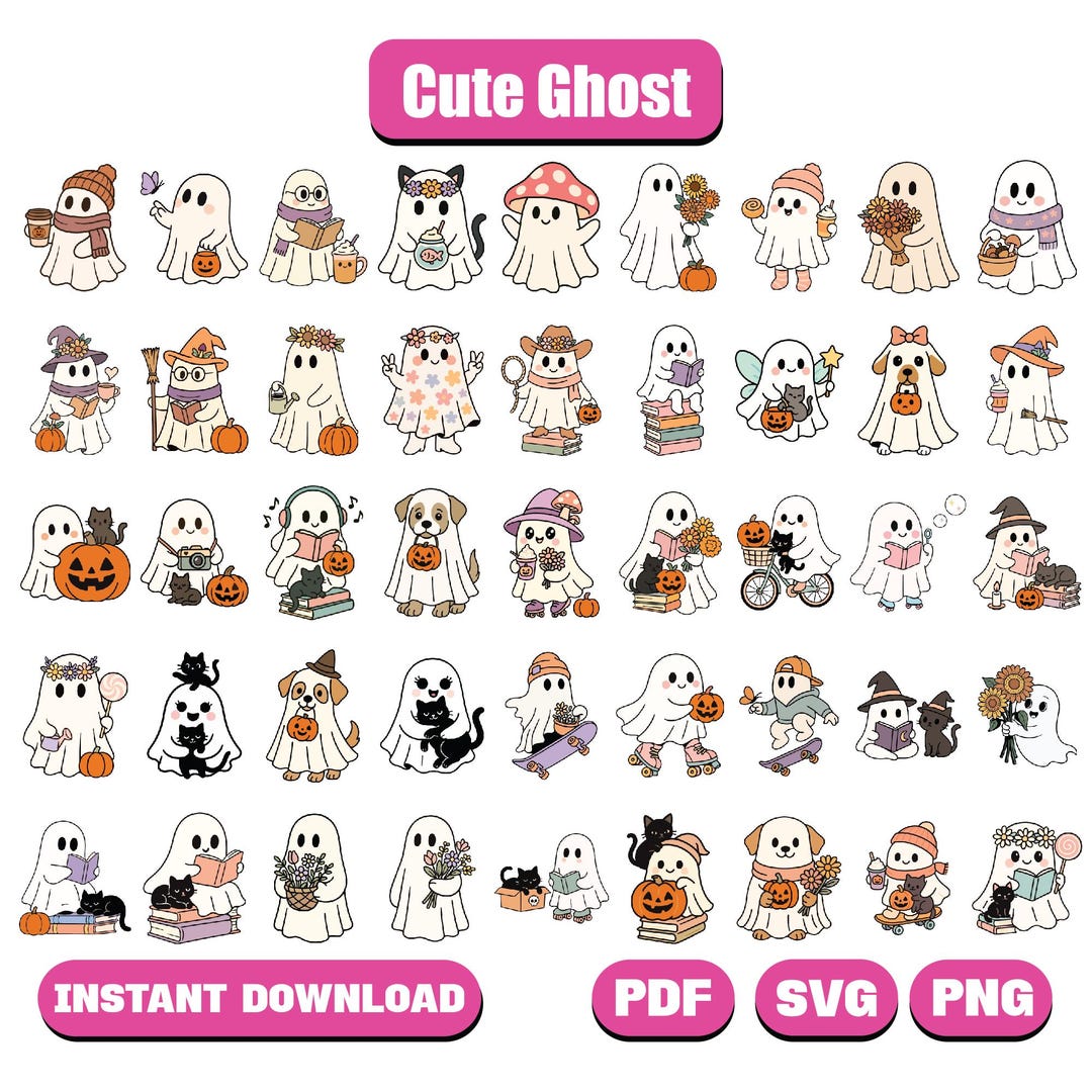 Cute Ghost Halloween Svg Bundle, Spooky Season, Halloween Svg, Retro ...