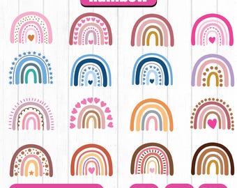 Boho Rainbow Svg BUNDLE, Cute Rainbow Svg, Boho Rainbow Clipart, Rainbow Svg, Hand Drawn Rainbow, Boho Stickers, Png, Digital Download