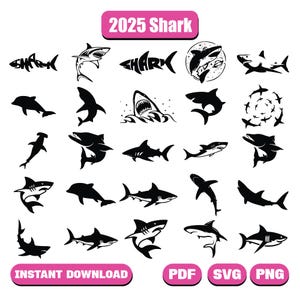 2025 Shark Svg Bundle, 2026 Shark pdf, Sharks Svg, Shark Silhouette, Cute Shark Svg, Shark Clipart, Shark Cricut svg,  Instant Download