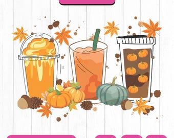 Fall coffee svg, pumpkin spice latte, iced warm cozy, autumn orange digital file, Sublimation design, hand drawn Printable,Instant  download