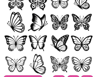 Paquete SVG de mariposas, archivos de corte de mariposas, archivos SVG de mariposas para Cricut, imágenes prediseñadas de mariposas, silueta de mariposa, PNG - Descarga digital