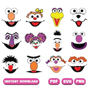 monster faces svg, faces svg, layered svg, cartoon svg, clipart svg, cricut svg, silhouette svg, cutting files svg, vector, design files svg