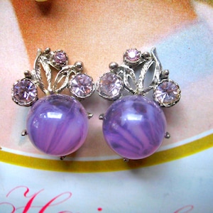 Vintage Ohrringe ~ Lavendel Lucite & Strass ~ Ohrclips