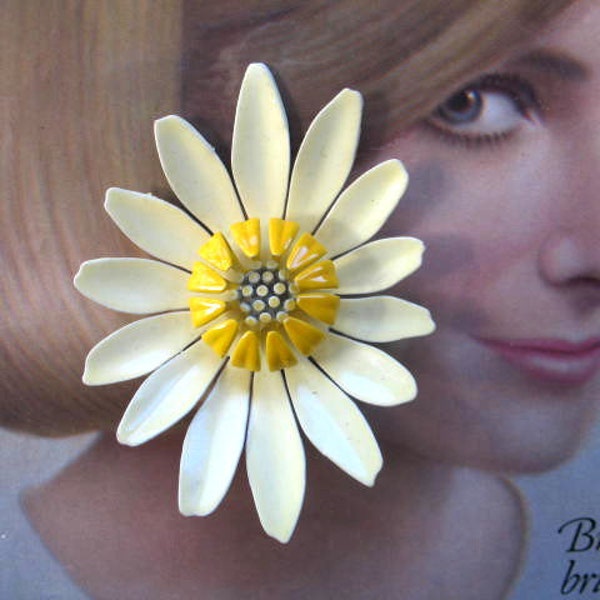 Vintage Enamel Flower Brooch ~ Yellow