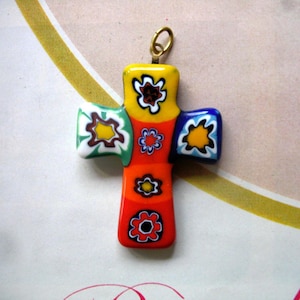 Vintage Millefiori  Cross ~ Pendant ~ Charm