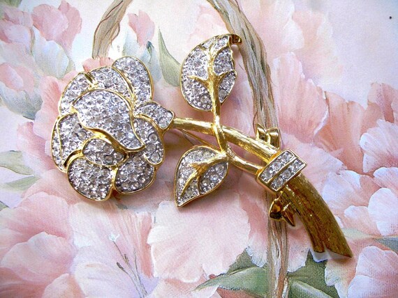 Vintage Nolan Miller Pave Rhinestone Brooch ~ Rose