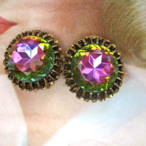 Vintage Watermelon Rhinestone Earrings ~ Clip On ~ Dodds