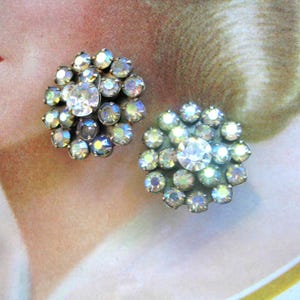 Vintage AB Rhinestone Earrings ~ Clip On