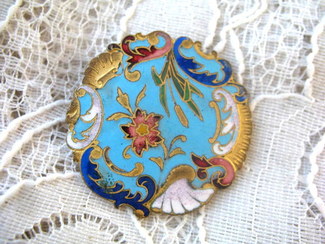 Vintage Large Champleve Enamel Button - Etsy