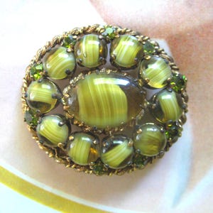 Vintage Porphyry & Green Rhinestone Brooch