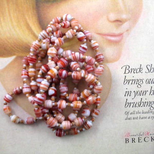 Vintage Wired Flapper Beaded Necklace ~ Rust Swirl Beads ~ Delicate Sautoir