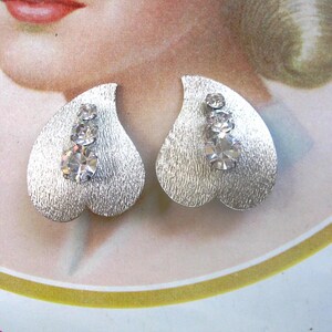 Vintage Silver Tone & Rhinestone Earrings ~ Clip On