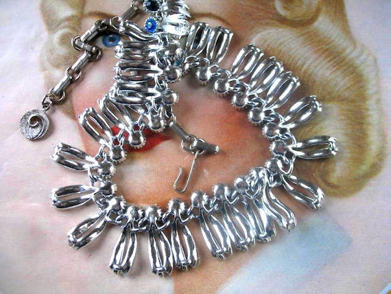 Vintage Lisner Rhinestone Fringe Necklace ~ Silve… - image 3