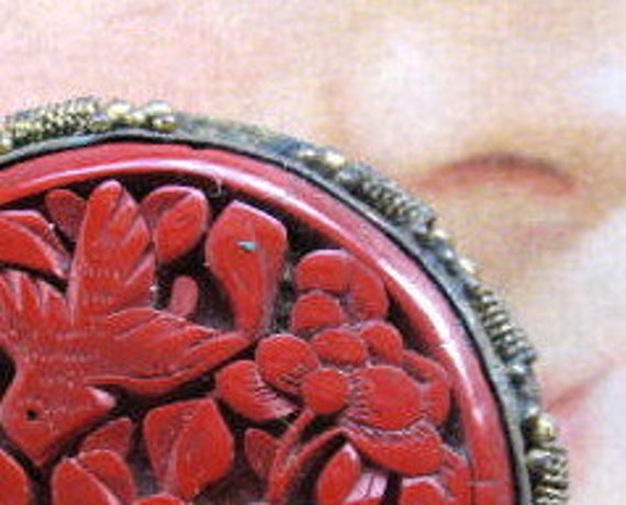 Victorian Chinese Cinnabar Lacquer Brooch ~ China… - image 2
