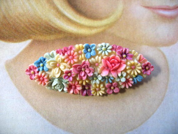 Vintage Celluloid Flower Brooch ~ Pastels - image 1