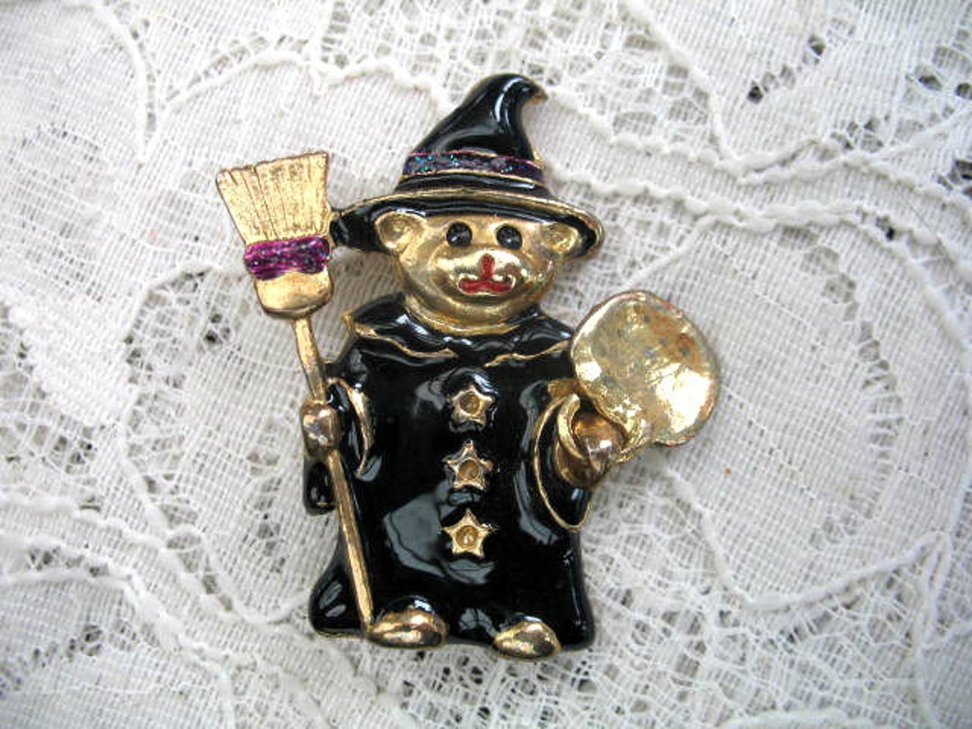 Vintage Halloween Enamel Trick or Treating Witch Teddy Bear Brooch - Etsy