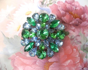Vintage Rhinestone Brooch ~ Blue & Green