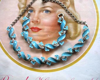 Vintage Thermoset Flower and Enamel Necklace & Bracelet Set  ~ Lisner