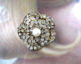 Vintage Large Crystal Rhinestone Button ~ 1-1/4"