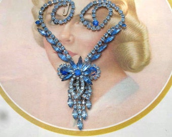 Vintage 2 Tone Sapphire Blue Rhinestone Necklace ~ Juliana Confirmed ~ Book Piece