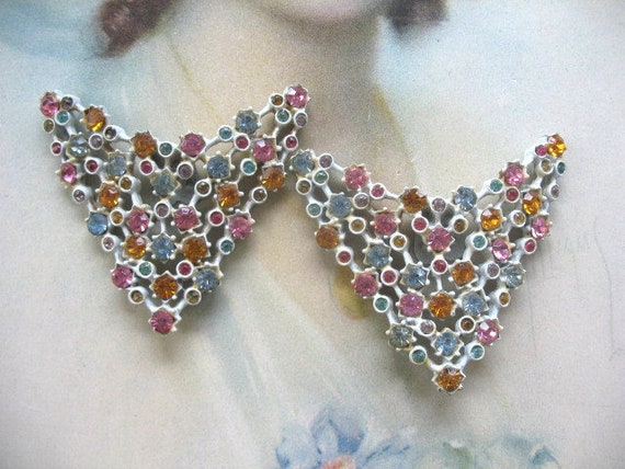 Vintage Rhinestone Shoe Clips ~ Pastel Rhinestones