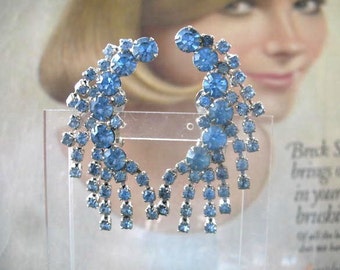 Vintage Light Sapphire Blue Rhinestone Earrings ~ Clip On ~ Ear Climbers