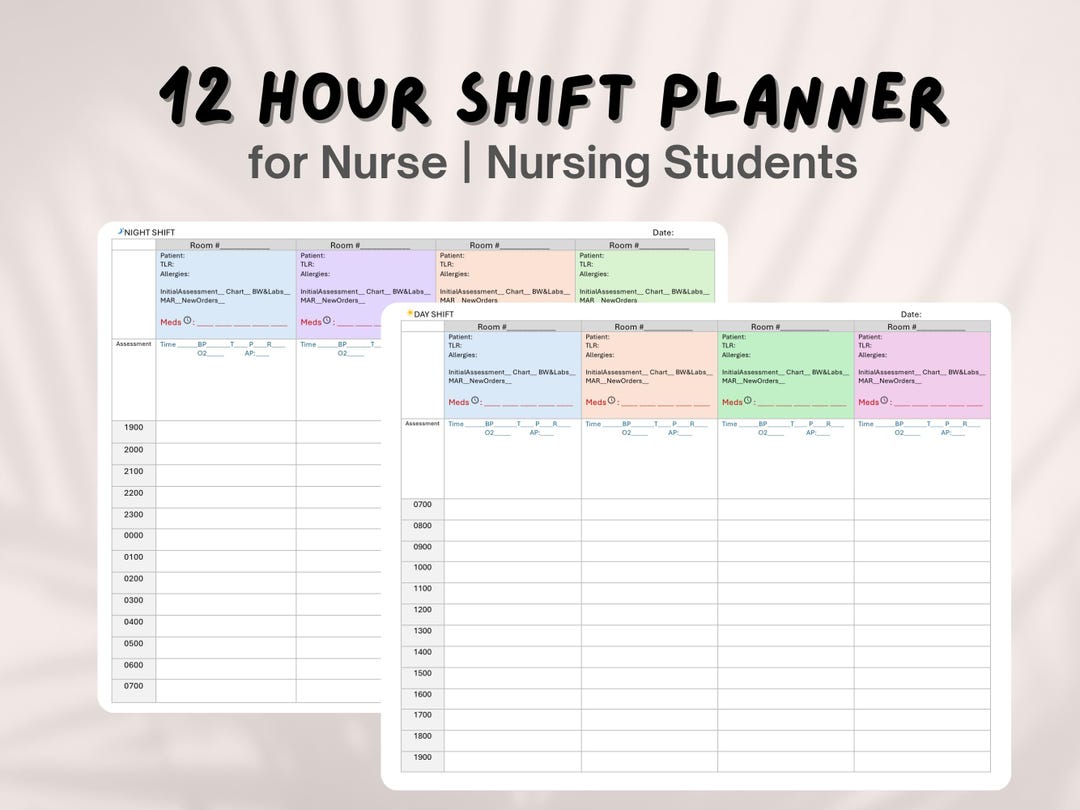 12-hour Shift Planner | Day & Night | for Nurses/nursing Students ...